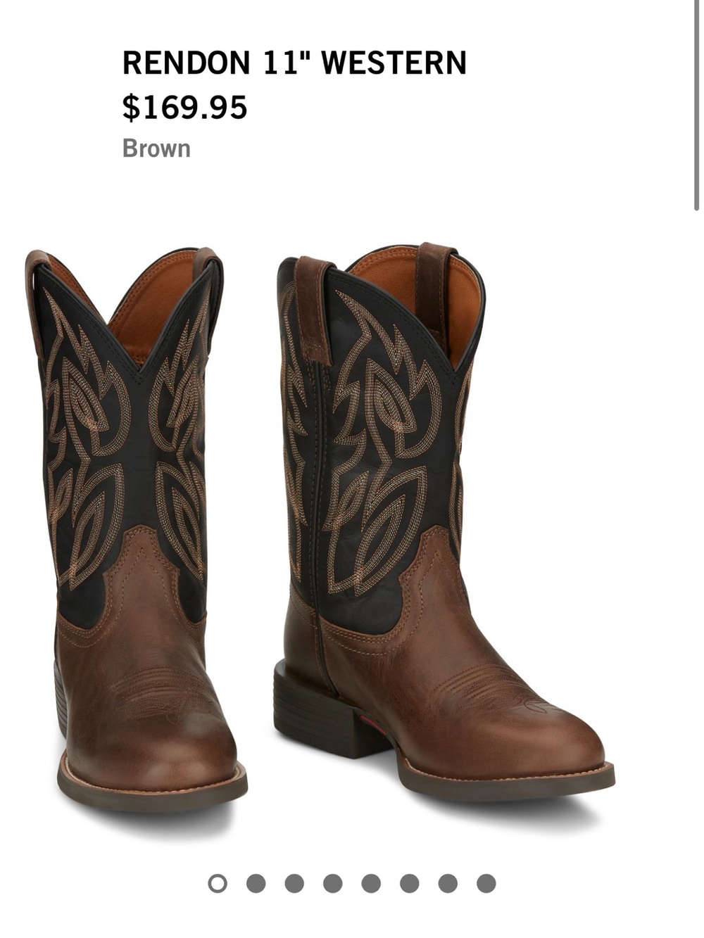 Justin Boots Brown Foot with Black Stitched Shaft Western Boots